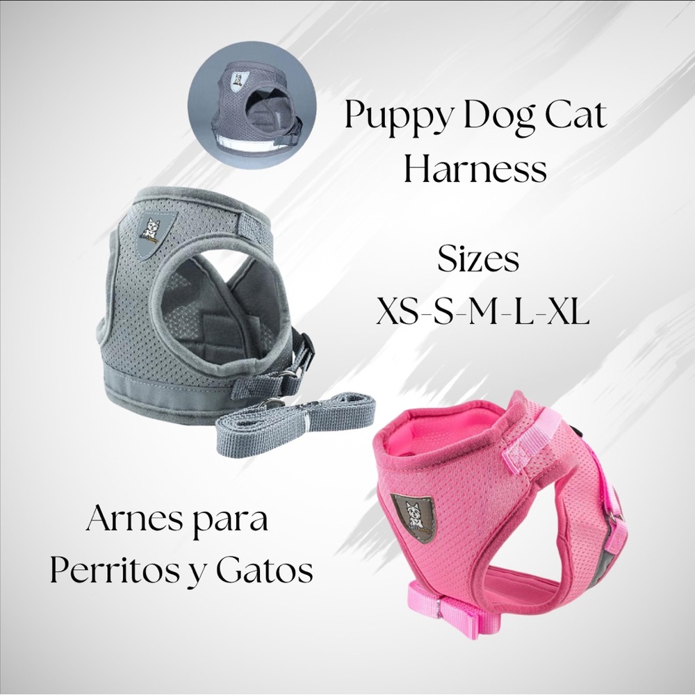 Bundle of 2 Pet Harness Leash Sets Pink and Grey Sizes XS–XL Adjustable